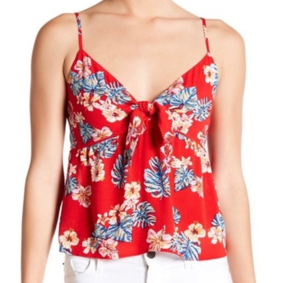 Elodie Rayon Red Floral Knotted Bow Tank Large